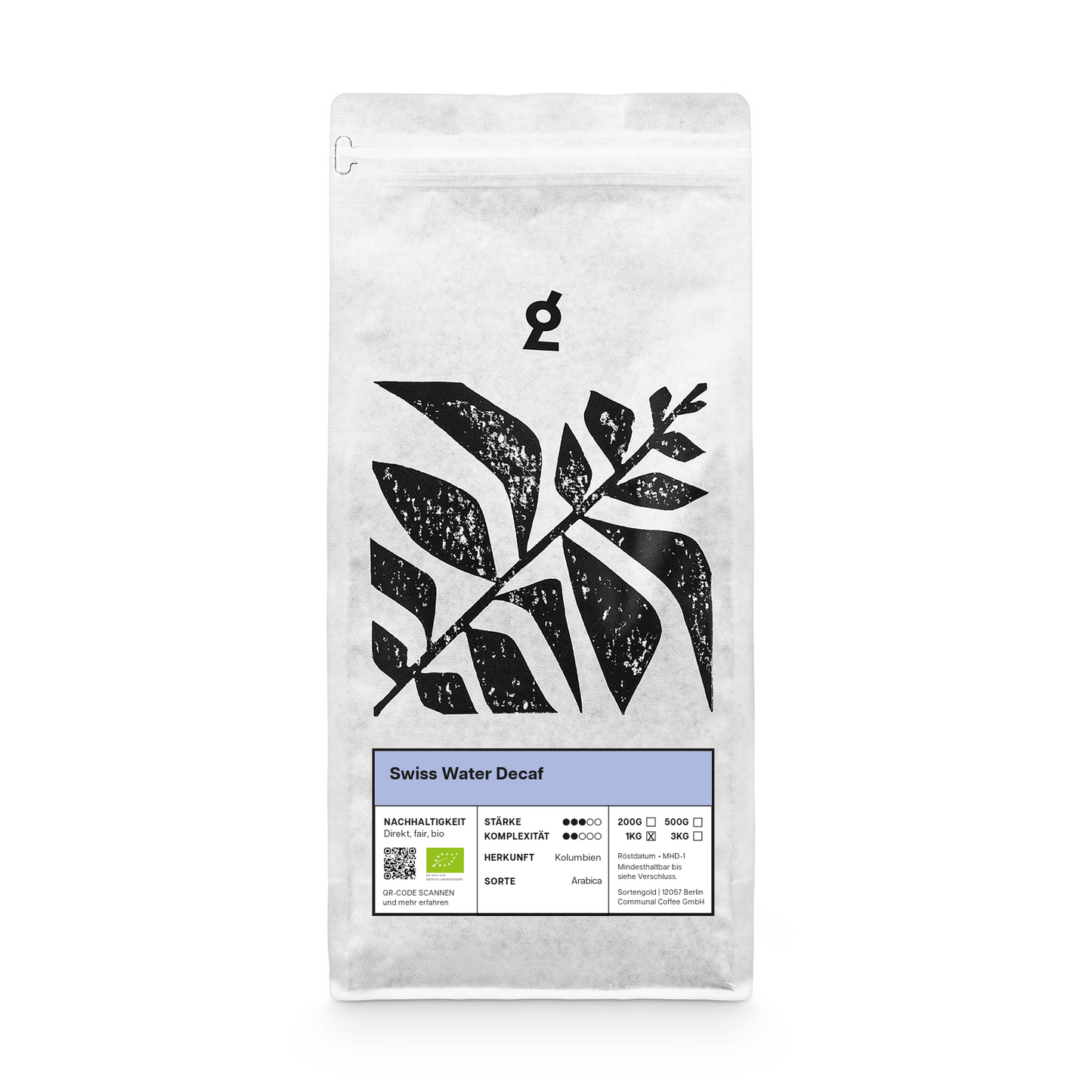Sortengold Swiss Water Decaf — Kaffeeverpackung koffeinfreier Specialty Coffee
